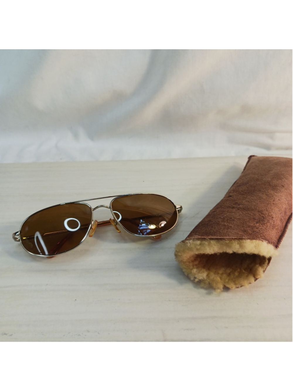 VTG Aviator Sunglasses Amber Lens With Sheepskin Case Groovy Hipster Boho Chic